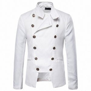 Mens elegante duplo breasted branco blazer jaqueta 2022 nova marca casual magro ajuste festa de casamento terno jaqueta masculino palco baile blazer y9qX #