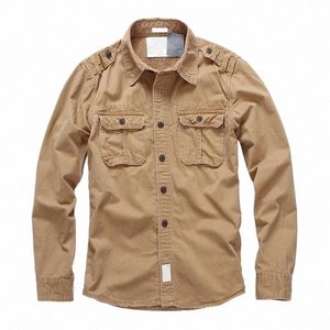 FI Military Style Cargo Shirts Männer Casual Lose Baggy Army Cott Camoue Hemd Kleidung M9jB #