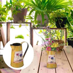 Vasos Rústico Galvanizado Metal Flor Vaso Potenciômetro Estilo Francês Balde Chaleira Tin Mesa Central Decoração Amarelo