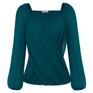 GK Женская блузка с перекрестными рюшами и контрастными тканевым топом, повседневный пуловер с длинными рукавами и декоративным декором, топы Blusas Mujer De Moda 240328