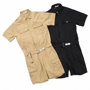 Sommarövertaller för Men Street Fi -kläder Jumpsuit med justerbart midjebälte Japan Style kläder T0DK#