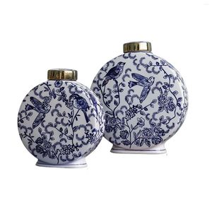 花瓶青と白の磁器の花の花瓶の蓋のハイエンドの手工芸品の貯蔵瓶