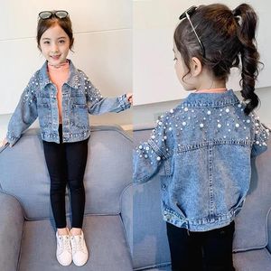 Jackets 2024 Fashion Pearls Beading Denim Jacket for Girls Coat Spring Autumn Children's Outerwear 3-10 Years Teenage Clothes