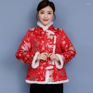 Ethnic Clothing Vintage China Style Coat Traditional Cotton Jacket Hanfu Women Tang Suit Tops Winter Warm Female Chinese Year Clothes KK4369