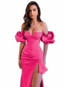 new Rosered Women Sexy Off the SHoulder Bodyc Midi Dr Ray Bandage Fi Puff Sleeve Celebrate Evening Party Outfit T7Rc#
