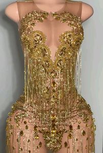 Sexy Gold Diamond Short Prom Dresses 2024 Scoop Girl Cocktail Birthday Outfits See Through Vestido Gala Outfit