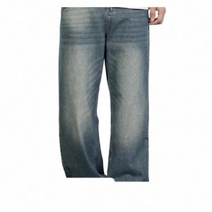 Calças jeans masculinas de perna larga soltas e relaxadas N-Stretch Cott Fi Causal com bloco de cor estrela K2Jk #