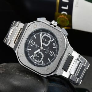 BR Brand Sport Quartz Bell Multifunction Watch Men Men Stainless Steel Calendar Ross Square Watch Factory Drop2653