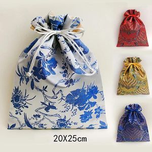 Gift Wrap Extra Large Chinese Satin Brocade Pouch Drawstring Silk Jewellery Packaging Pouches Luxury Favor Bags Suede Lining Storage