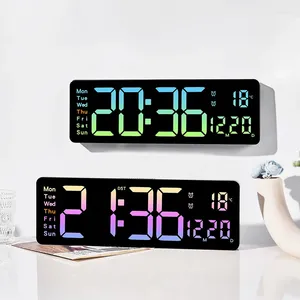 Relógios de parede gradiente colorido calendário digital relógio data temperatura display contagem regressiva led withremote sala de estar decoração