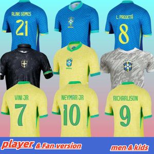 2023 2024 브라질 축구 유니폼 L.Paqueta Neymar Vini Jr. 23 P.Coutinho Richarlison 축구 셔츠 G.Jesus T.Silva Bruno G. Pele Casemiro 남성 여성 어린이 세트 저지