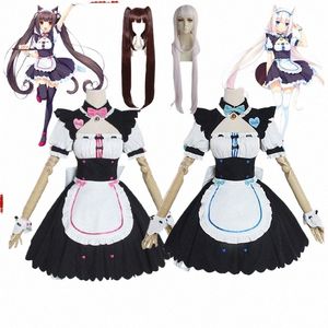 anime nekopara choklad vanilj cosplay kostym söt katt neko lolita piga dr wig outfits flicka kvinnor halen carnival kjol g3t9#