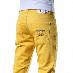 Högkvalitativ herrfi -trend Jeans 2022 Autumn High midja Loose Casual Pants Man Classic Brand Yellow Denim Trousers N2BX#