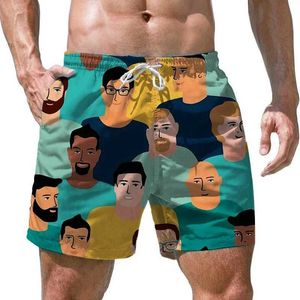 Herren-Shorts, Cartoon-Porträt, 3D-Druck, für Herren, Strand-Shorts, coole Straßensport-Surfbrett-Shorts, schnell trocknende Kinder-Schwimmstange J240328