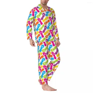 Ev Giyim Serin Tatil Pijama Setleri Sonbahar Renkli Flip Flops Rahat Placies Erkek 2 Parça Sıradan Büyük Boy Giyme Hediyesi