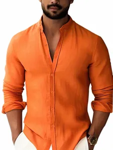 Camisa masculina 2023 nova camisa de linho roupas masculinas lg manga cott camisa de linho plana colarinho casual masculino navio livre f4ak #