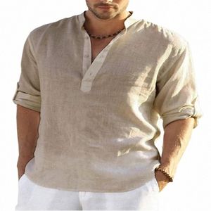 2023 New Men's Disual Plouse Cott Linen Shirt قمم فضفاضة LG Sleeve Tee Shirt Spring Autumn Disual Discual Sensome Men Shirts X9ym#