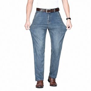 2024 verão fino lyocell baggy jeans masculino busin casual elástico calças jeans macio cott calças retas masculino l8DH #