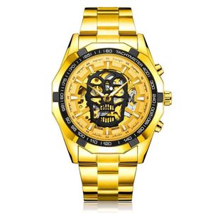 Sewor Men's Fashion Steel Band Fully Automatic Mechanical Skull Head Night Glow Waterproof Hollow Through Bottom Watch 740