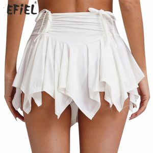 womens Safety Briefs Skirts Stylish Skirt Gothic Punk Mini Skirt Clubwear Tie-Up Ruched Drawstring Irregular Hem Pleated Skirt q3oR#