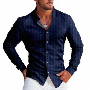 2023 Men's Shirt Stripe Graphic Printing Slim Brown Outdoor Street Lg Sleeve Butt Clothing Fiable Street Chic Design M0aZ#