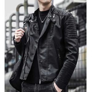 Herren-Leder-Kunstleder, Markenkleidung, Herren-Slim-Fit-Jacke, modische einfarbige Motorrad-Winterjacken, Chaqueta Hombre, winddichter schwarzer Ledermantel 240330