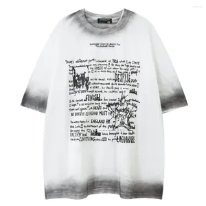 Men's T Shirts Tie Dying Letters Printed T-shirt Short Sleeve Summer Crew Neck Oversized Tshirts For Man Cotton White