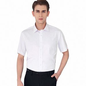 Summer Thin Pure White N iring Busin Casual Slim Montering Fible Work Clothes Breattable Men's Short Sleeved Shirt A1en#