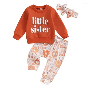 Set di abbigliamento Born Baby Girl Infant Primavera Autunno Girocollo Completo Abbigliamento Big Litter Sister Lettera Stampata Pullover elastico a maniche lunghe