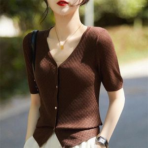 Frauen Strick Französisch Temperament Aushöhlen Eis Seide Kurzarm Pullover Strickjacke Weiblichen Sommer Dünne Lose Jacke