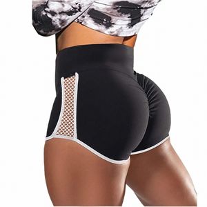 2023 Summer High midja Side Hollow Out Sport Shorts Women Syching Stretchy Trousers Slim Fit Short Pants Run Training Yoga V31L#