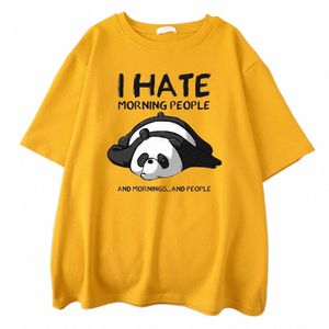 レイジーパンダ私は朝の人が嫌いですカルトスメンズカジュアルオールマスコットTシャツ特大の通気性のある男