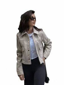 trafza Women's Fi Jacket New Turn Down Collar Short Cardigan Jackets Butt Pocket Wild Female Coat Outerwear Street Trendy E2z1#