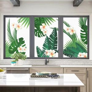 Window Stickers Privacy Film Green Plant Pattern Frosted Stained Glass Door PVC Anti-UV Non-Glue Electrostatic Windows