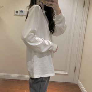 Women's T Shirts Solid Color Long-Sleeved T-Shirt 2024 Korean Spring And Autumn Ladies Casual Loose Tops Bottoming White