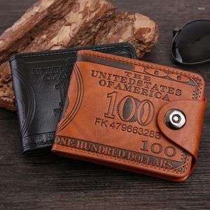 財布ブラックPUレザーウォレット男性用ヴィンテージ100 USDプリント女性ポカードホルダー大容量コイン財布バッグ