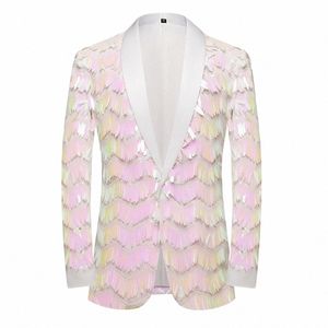 shiny Pink Sequins Tassel Blazer Mens 2024 New Shawl Lapel Tuxedo Jacket Men Suits Blazers Party Prom Club Stage Singer Costumes j8aD#