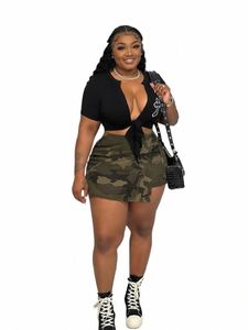 cm.yaya plus size kvinnor kamoue draperade midjeshorts kjolar 2023 fi sommar streetwear ins curve mini kjol h5mr#