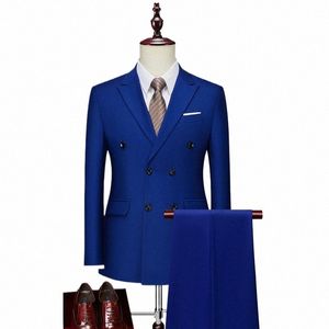 blazer Pants Fi Solid Color Mens Office Busin Double breasted Suit Groom Wedding Dr Host Groom Dr Host Tuxedo j6bF#