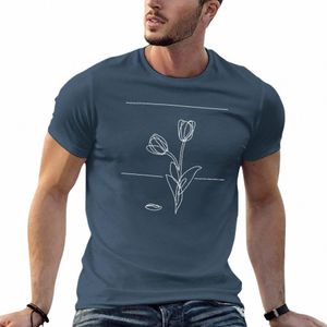 Tulip Line Drawing Mochrome - Weißes T-Shirt Anime Funnys Plain Boys Whites Plain White T-Shirts Männer H9U5 #