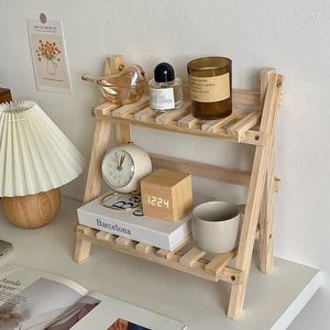 Hooks Wooden Desktop Storage Rack Shelf Double-layer Dormitory Desk Sundries Finishing Succulent Garden Flower Stand