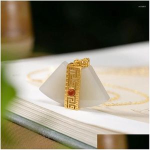 Pendant Necklaces S925 Sterling Sier Gold Plated Hetian Jade White Personality Fan-Shaped Womens Necklace Jewelry Drop Delivery Pendan Otyrd