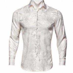 Barry.Wang luksusowe białe paisley jedwabne koszule Mężczyźni LG Sleeve Casual Fr Shirts For Men Designer Fit Shirt By-0075 S99H#