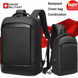 Swiss Military New Design Business Men Casual Travel Multifunktionell svart ryggsäck Fashion Male Laptop Bag Mochila