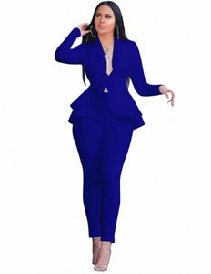 2024 Kvinnors formella uppsättning 2st Tracksuit Full Sleeve Ruffles Blazers Pencil Pants Passar Two Piece Set Office Lady Outfits Uniform Y5MB#