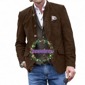 Giacca da uomo in pelle scamosciata sottile Giacca con colletto alla coreana Blazer monopetto Imposta Steampunk Busin Costume casual Homme u3z5 #