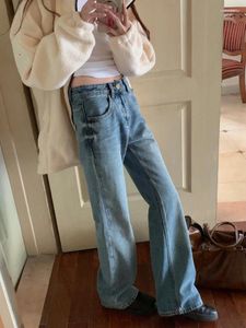 Women's Jeans Slergiri American Retro Washed Straight Leg Streetwear Women Fashion Loose High Waisted Full Length Wide Pants 2024