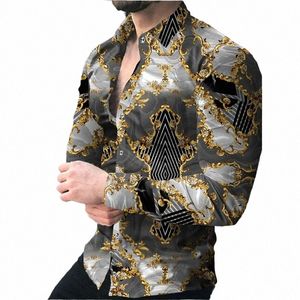 Luxury Fi Men's Social Shirt Casual Leopard Chain Print LG Sleeve Shirt Streetwear High Quality Men Clothing Size S-5XL 15ZP#