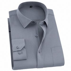 Lg manga masculina padrão-ajuste sólido básico dr camisa único remendo bolso formal busin trabalho clássico escritório camisas listradas 74Gi #