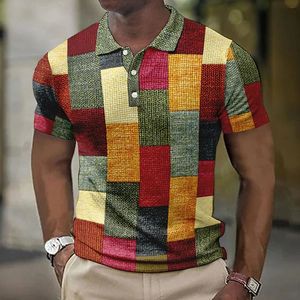 Vintage Mens Polo Shirt 3D Printowane koszule swobodne krótkie topy z krótkim rękawem bluzka letnia odzież Owczesna koszulka polo oddychająca 240318